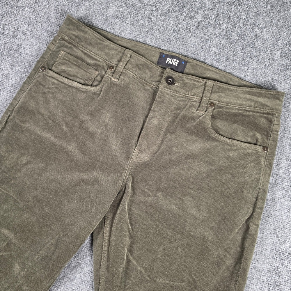 PAIGE Federal Corduroy Pants Men 34x27 Green Forest Shadow Slim Straight Stretch